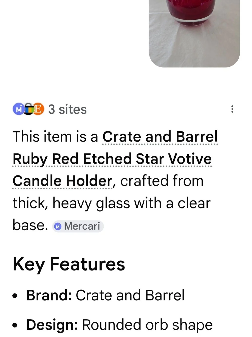Crate&Barrel Ruby Red Glass Candle Holder
